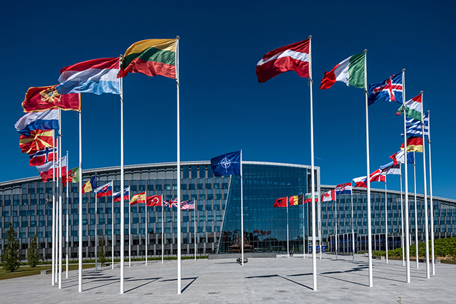 NATO members' flags in the front of NATO HQ